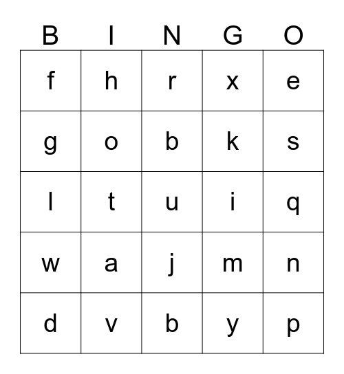 Alphabet Bingo Card
