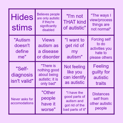 Internalized Ableism - Autism Edition Bingo Card