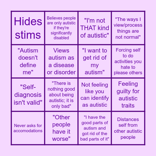 Internalized Ableism - Autism Edition Bingo Card