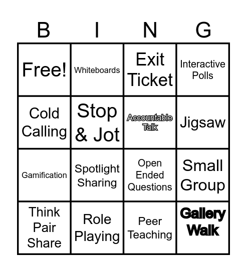 Student Engagement Bingo Card