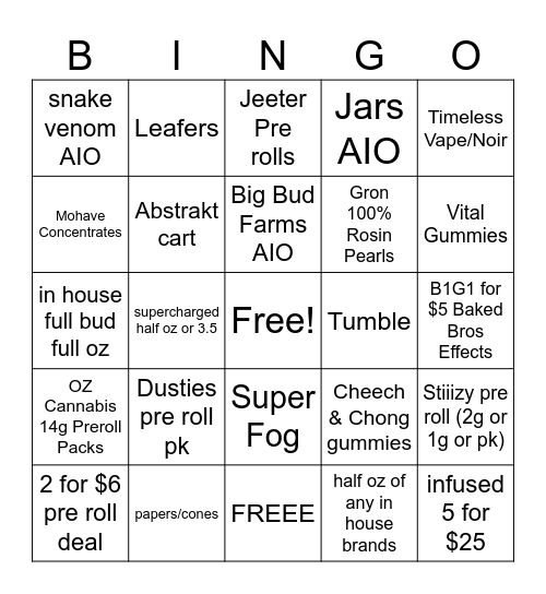JARS CANNABIS Bingo Card