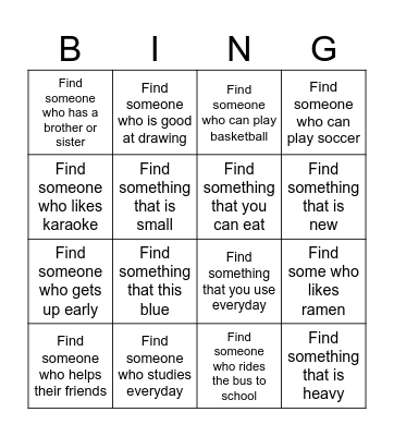 Relative Pronoun - Human Bingo Card