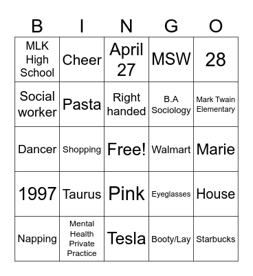 Bingo with Alayisa Bingo Card