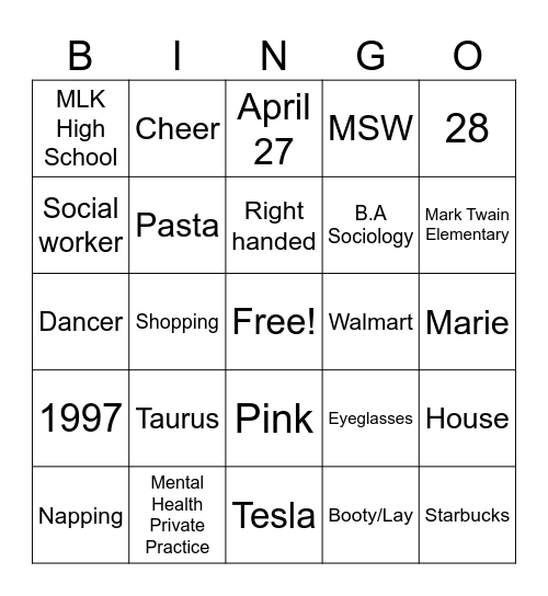 Bingo with Alayisa Bingo Card