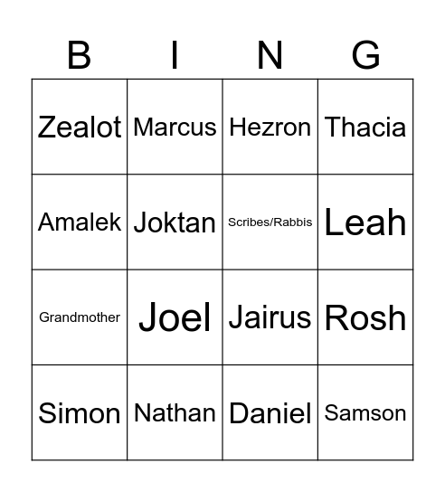 The Bronze Bow Bingo Card