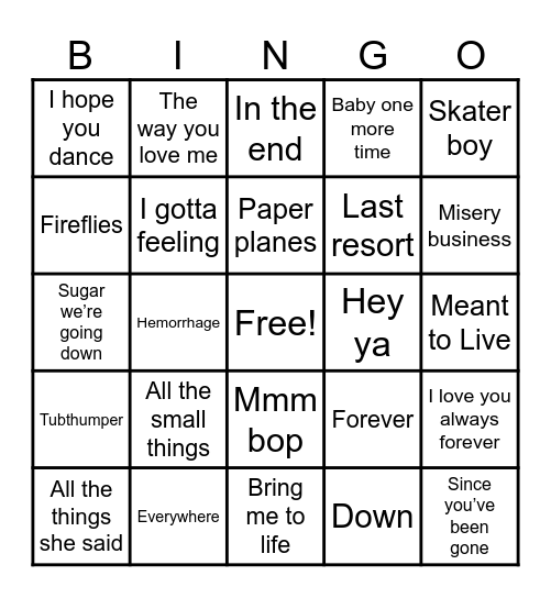 Y2K Millennial Bingo Card