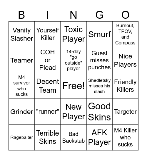 Forsaken Bingo Card