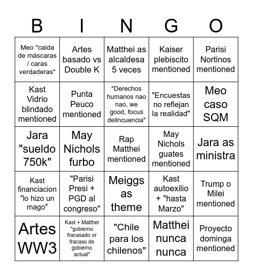 Debate 10/11 Bingo Card