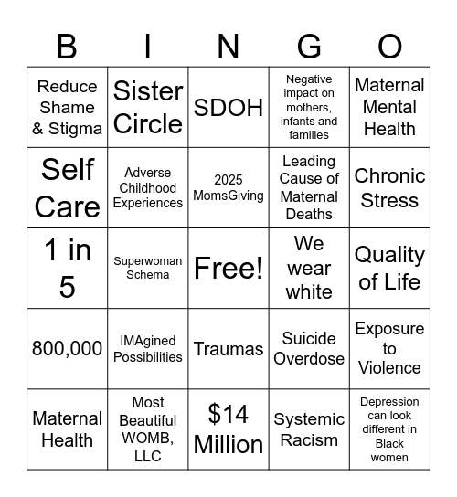 2025 Sister Circle MomsGiving Bingo Card