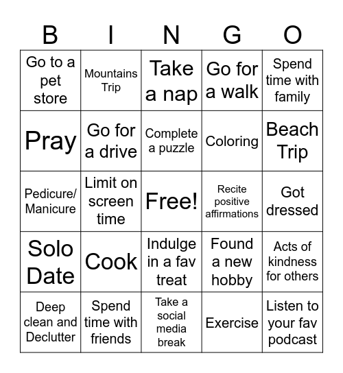 Self-Care Has Entered The Chat Bingo Card