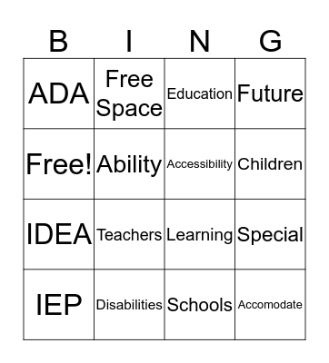 Special Education Bingo Card