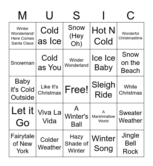 Snow Way Out Bingo Card