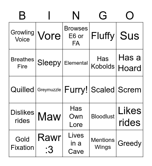 Dragon Bingo Card