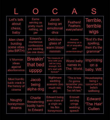 Breaking Dawn: Part 1 Bingo Card