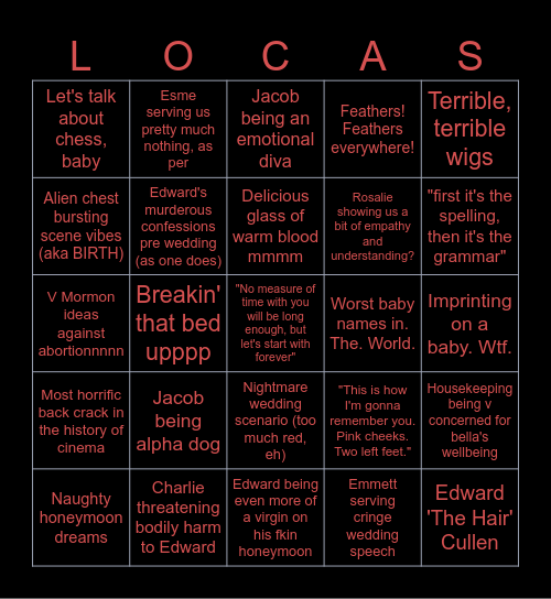 Breaking Dawn: Part 1 Bingo Card