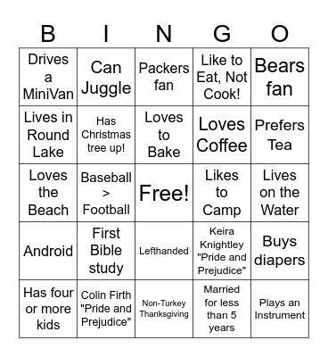 Monday Night Bingo Card