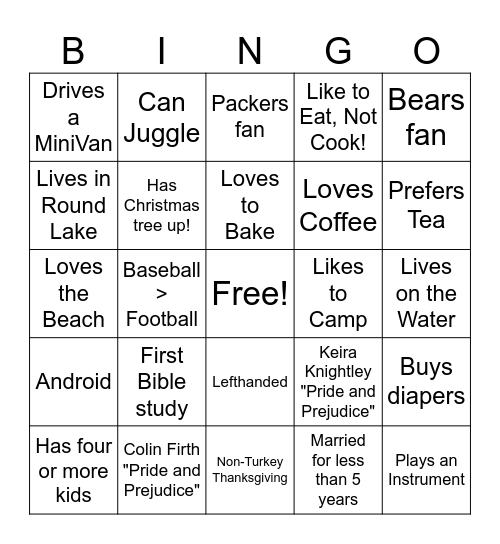 Monday Night Bingo Card