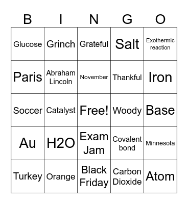 Chemistry Club Bingo Card