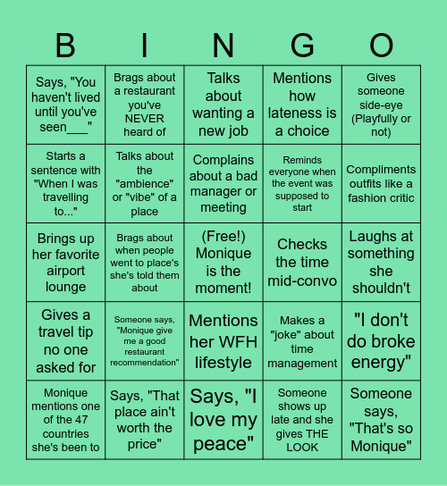 Monique's "Bad Gyal" Bingo Card