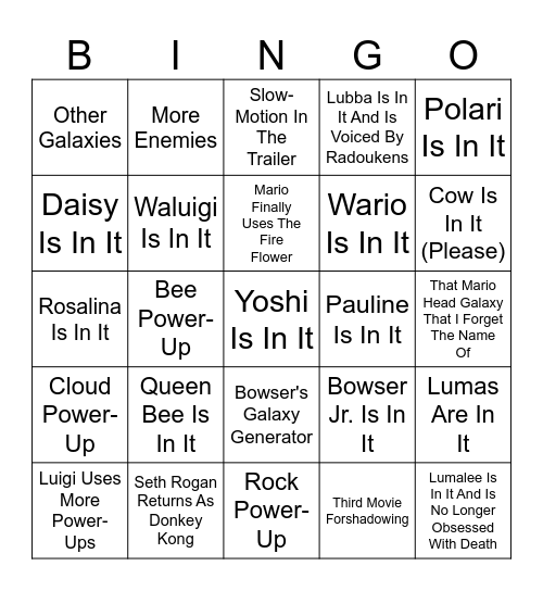 The Super Mario Galaxy Movie Direct 11.12.2025 Bingo Card