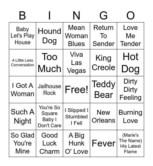 ELVIS Bingo Card