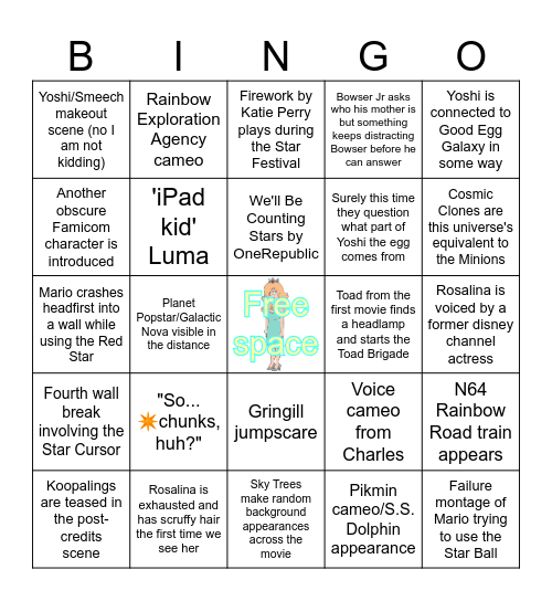 Galaxy Movie Prediction Bingo Card