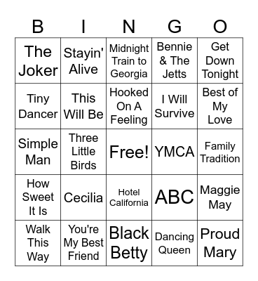 70's Music Bingo Card