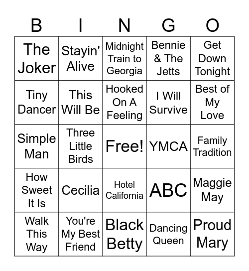 70's Music Bingo Card