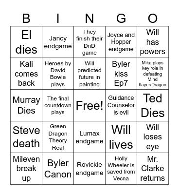 Stranger Things Season 5 Bingo Card