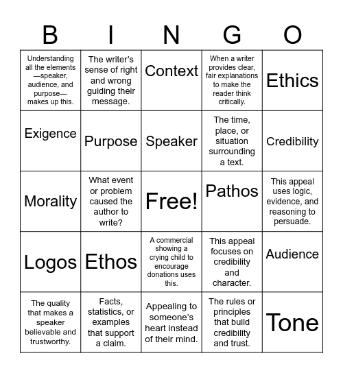 AP Lang. Midterm Review Bingo Card