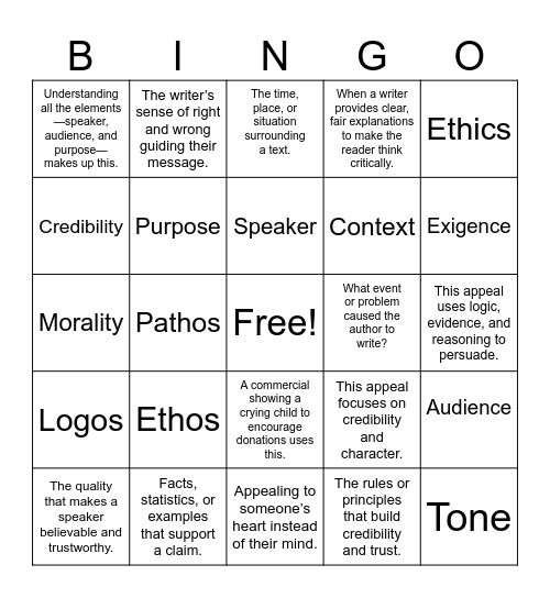 AP Lang. Midterm Review Bingo Card