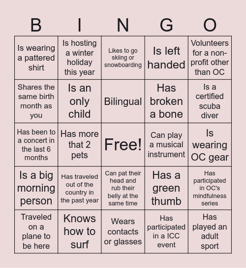 Ocean Conservancy Bingo Card