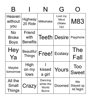 Musical Bingo Card