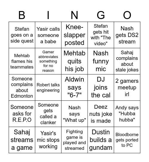 Noobisms Bingo Card