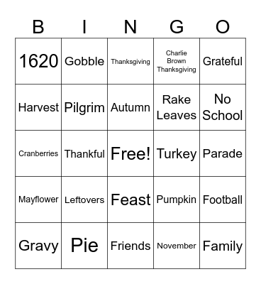 Thanksgiving Bingo Card