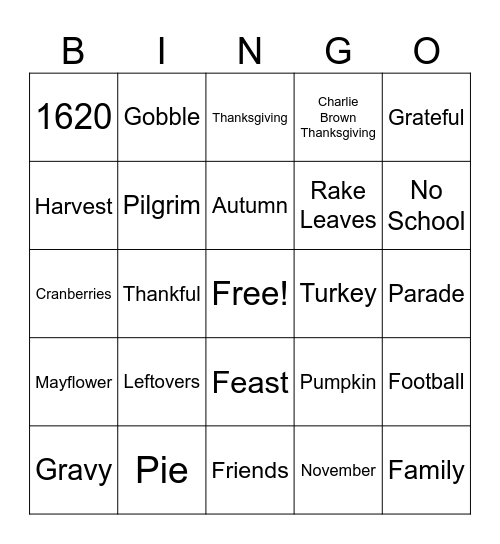 Thanksgiving Bingo Card