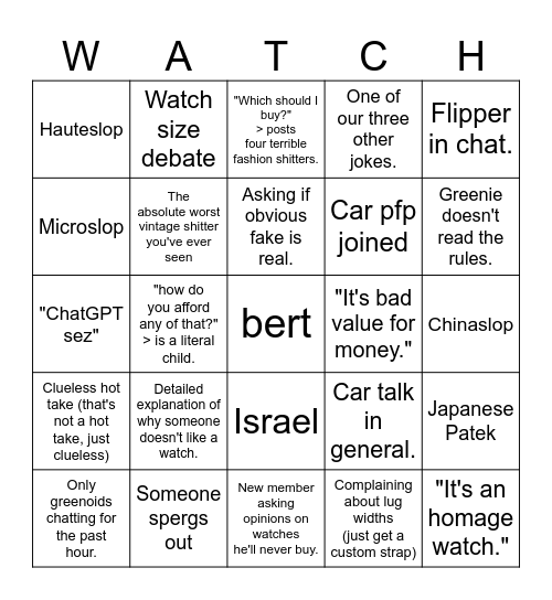 WD Bingo Card