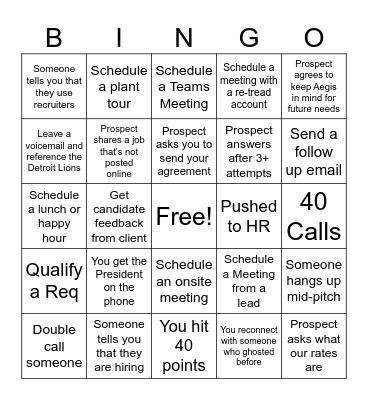 Sales Blitz Bingo Card