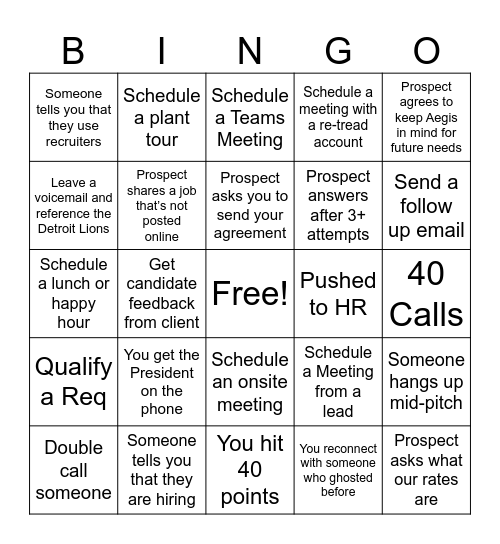 Sales Blitz Bingo Card