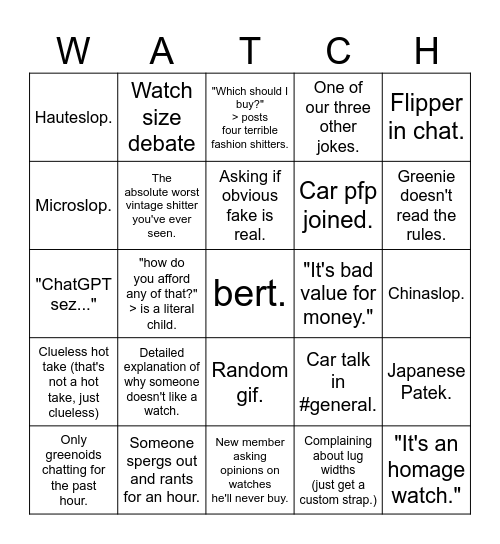 WD Bingo Card