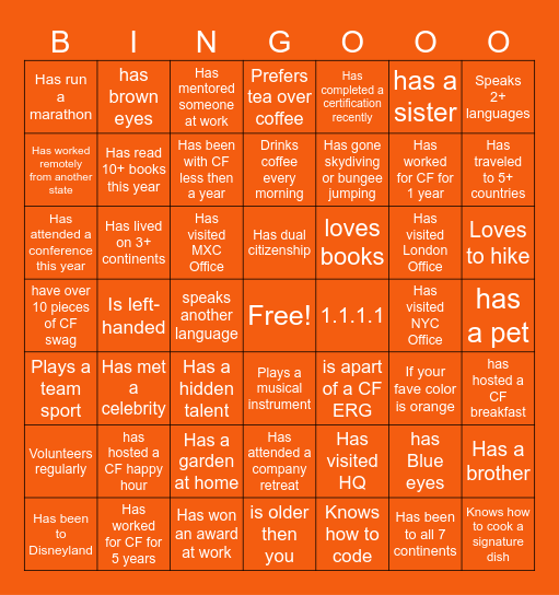 People & Places Bingo Card