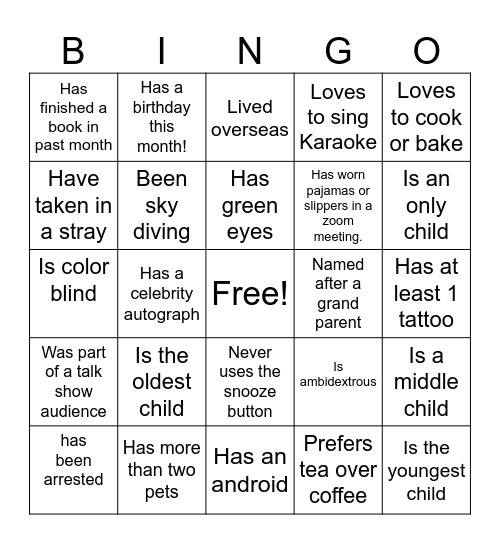 Team Building Ice Breaker! Bingo Card