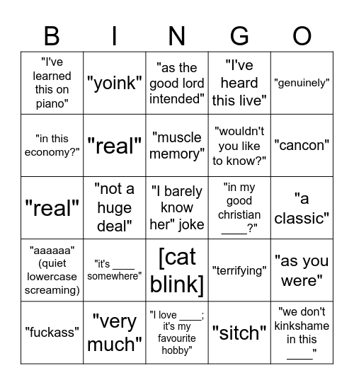 Grace Catchphrase Bingo Card