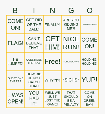 DAD FOOTBALL SAYINGS!! Bingo Card