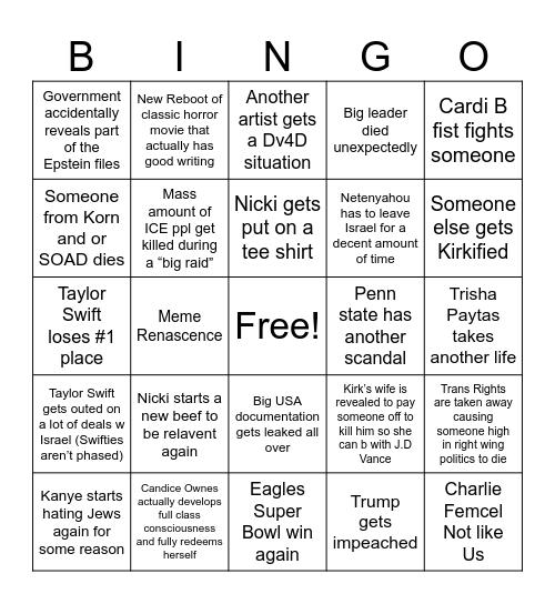 2026 Blackout Bingo Card
