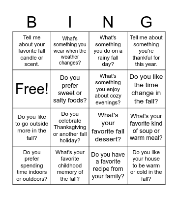 Fall Bingo Card