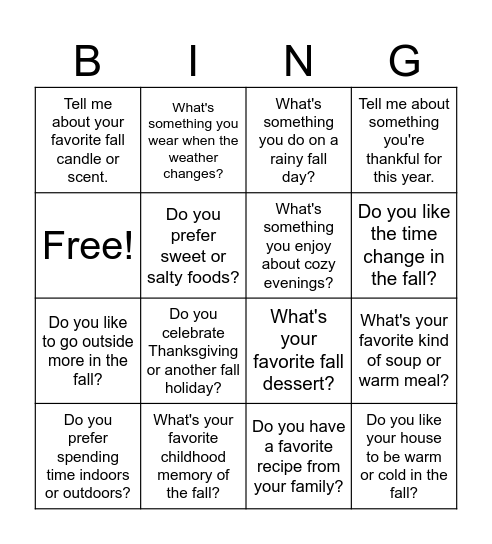 Fall Bingo Card