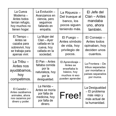 Somos los mismos de la prehistoria, sólo que ahora más desiguales Bingo Card