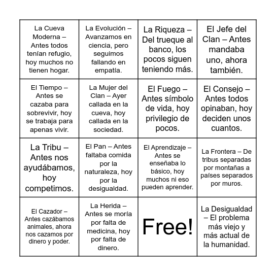 Somos los mismos de la prehistoria, sólo que ahora más desiguales Bingo Card