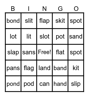 Word Work Bingo Card